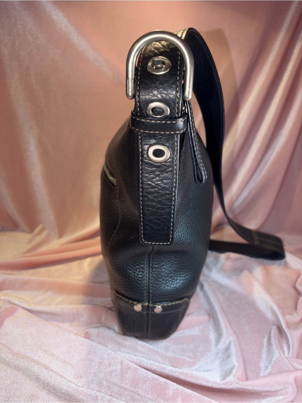 Vintage Authentic 2008 Coach Felicia Shoulder Bag Black Pebbled Leather F12319 - Picture 3 of 6